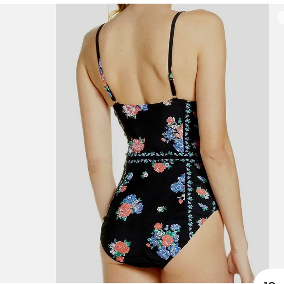 TORY BURCH Tea Rose Heirloom Stripe Floral Print One Piece Swimsuit - Picture 5 of 15